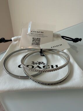 Coach Silver Crystal Bangle Bracelet Set